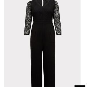 🆕22W BLACK LACE & PONTE WIDE LEG FORMAL JUMPSUIT
